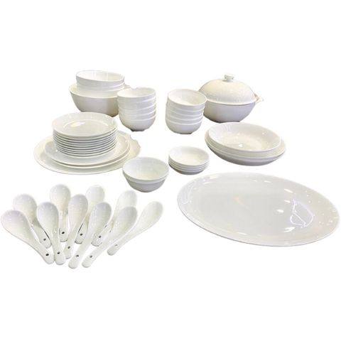 Bộ bát đĩa sứ xương Imperialondon trắng trơn (50 món)