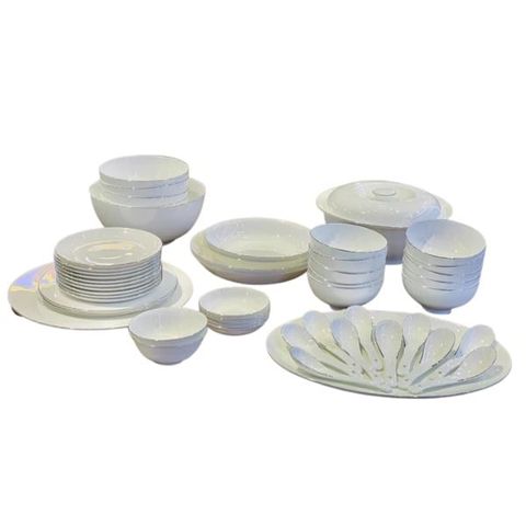 Bộ bát đĩa sứ xương Imperialondon viền bạc (50 món)