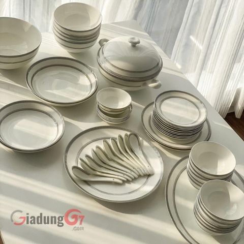 Bộ bát đĩa sứ xương Imperialondon viền bạch kim (50 món)
