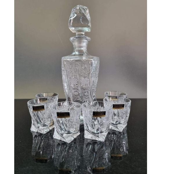 Bộ bình rượu 500ml + 6 cốc pha lê mài Bohemia 55ml