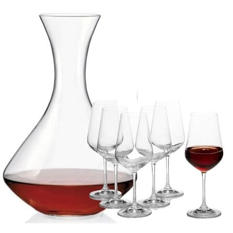 Bộ bình thở rượu Bohemia Sandra kèm 6 ly 350ml