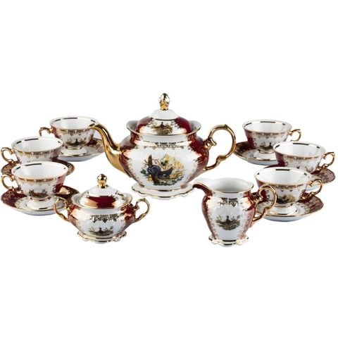 Bộ cà phê sứ Tiệp hình con thú đỏ 15 món