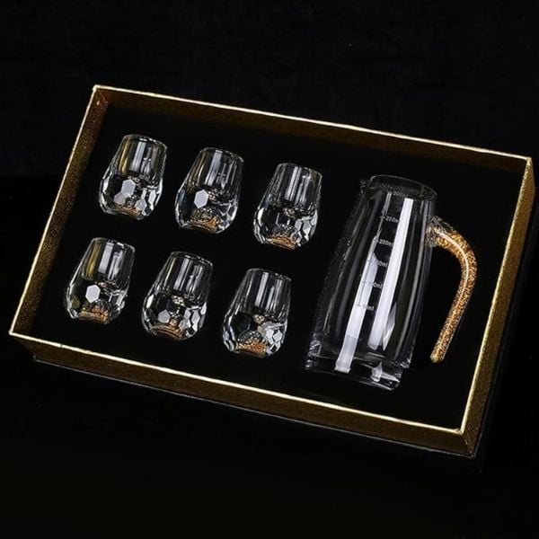 Bộ chén rượu pha lê mắt trâu vàng 24k