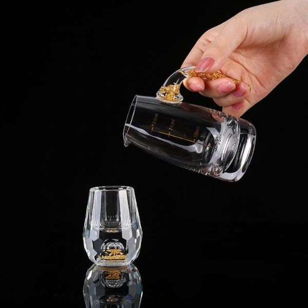 Bộ chén rượu pha lê mắt trâu vàng 24k