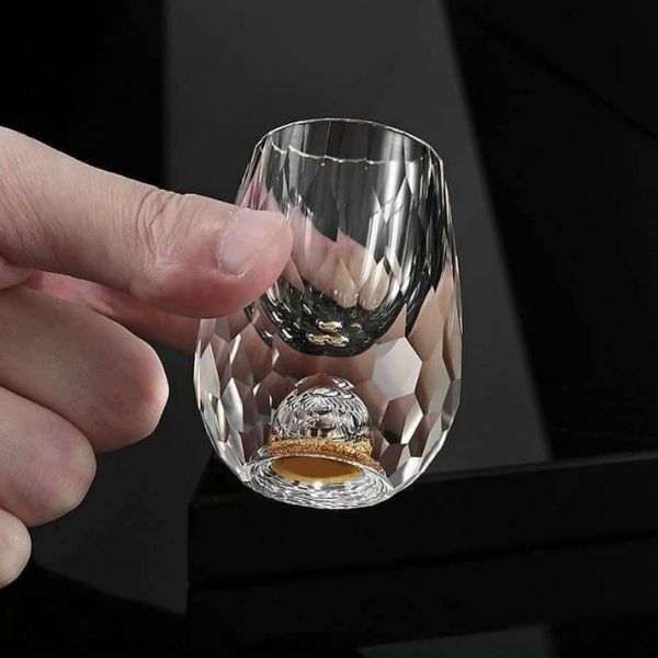 Bộ chén rượu pha lê mắt trâu vàng 24k