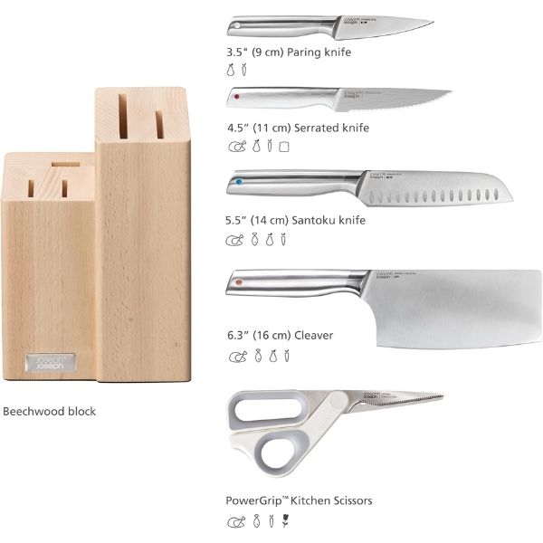 Bộ dao Joseph Joseph 10577 Beech Elevate Fusion 5 món kèm giá để dao
