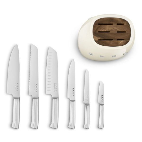 Bộ dao Smeg KBSF02CR màu kem (6 dao, 1 giá đỡ)