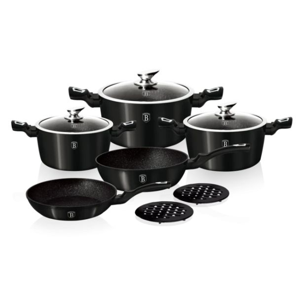 Bộ nồi chảo BerlingerHaus BH/1663N 10 món màu đen