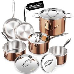  Bộ nồi chảo Ciwete 10 món tráng men vàng / 4 nồi, 2 chảo 