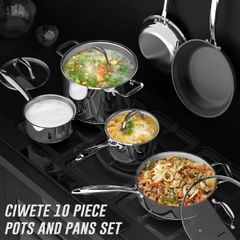  Bộ nồi chảo Ciwete 10 món / 2 nồi, 2 chảo chống dính, 2 quánh 
