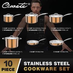  Bộ nồi chảo Ciwete 10 món tráng men vàng / 4 nồi, 2 chảo 