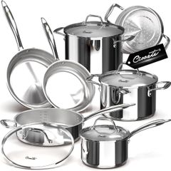  Bộ nồi chảo Ciwete 11 món inox / 3 nồi, 1 quánh, 2 chảo inox, 1 xửng hấp 
