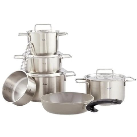 Bộ nồi Fissler Pure Collection 6 món (4 nồi, 1 quánh, 1 chảo cán dài 24cm) vung thép