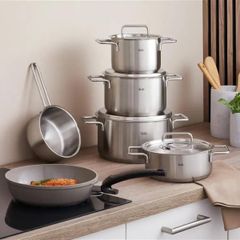  Bộ nồi Fissler Pure Collection 6 món (4 nồi, 1 quánh, 1 chảo cán dài 24cm) vung thép 