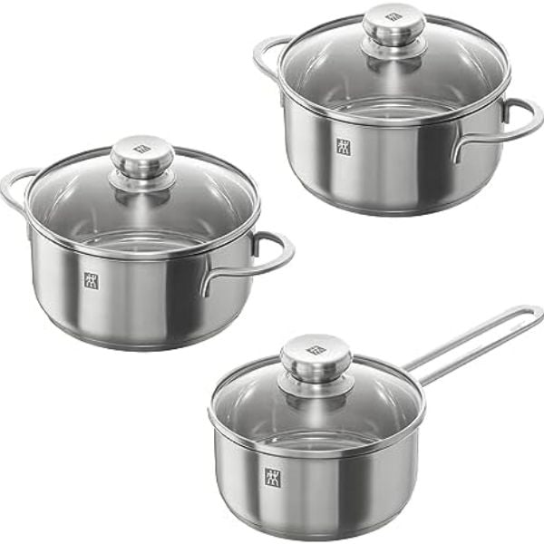 Bộ nồi WMF Astoria 3 món (2 nồi, 1 quánh) nắp kính, thép không gỉ