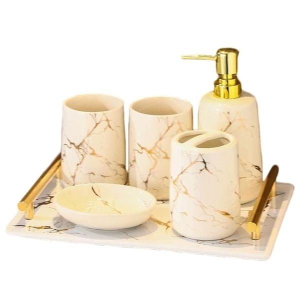 Bộ phụ kiện phòng tắm 6 món vân đá Marble