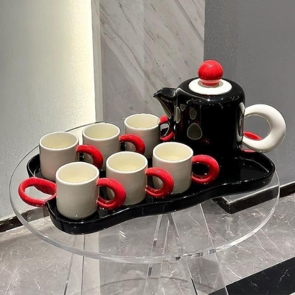 Bộ trà sứ Dopamine kèm khay Phong cách Bắc Âu - 1 bình 6 cốc