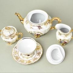 Bộ trà sứ Tiệp 3 cô tiên viền vàng nền trắng 15 món 
