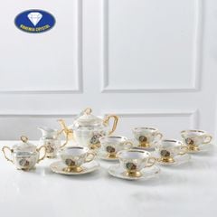  Bộ trà sứ Tiệp 3 cô tiên viền vàng nền trắng 15 món 