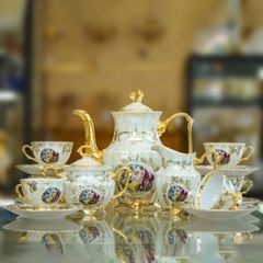  Bộ trà sứ Tiệp 3 cô tiên ấm cao nền trắng 15 món 
