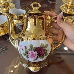  Bộ trà sứ Tiệp hoa hồng mạ vàng 15 món ấm cao 