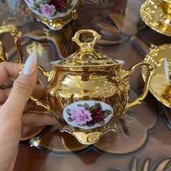  Bộ trà sứ Tiệp hoa hồng mạ vàng 15 món ấm cao 