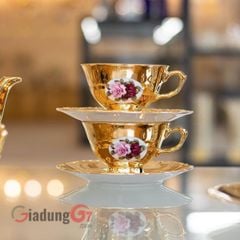  Bộ trà sứ Tiệp hoa hồng full mạ vàng 15 món 