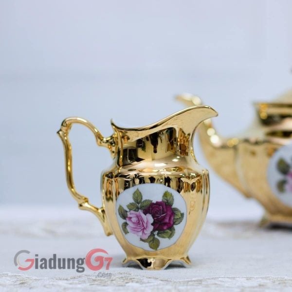 Bộ trà sứ Tiệp hoa hồng mạ vàng 15 món (Loại 1)