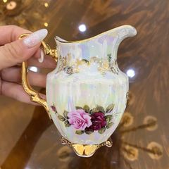  Bộ trà sứ Tiệp hoa hồng dây vàng nền trắng ấm cao 15 món 