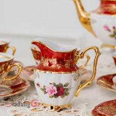  Bộ trà sứ Tiệp hoa hồng viền đỏ 15 món (Loại 1) 
