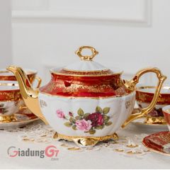  Bộ trà sứ Tiệp hoa hồng viền đỏ 15 món (Loại 1) 