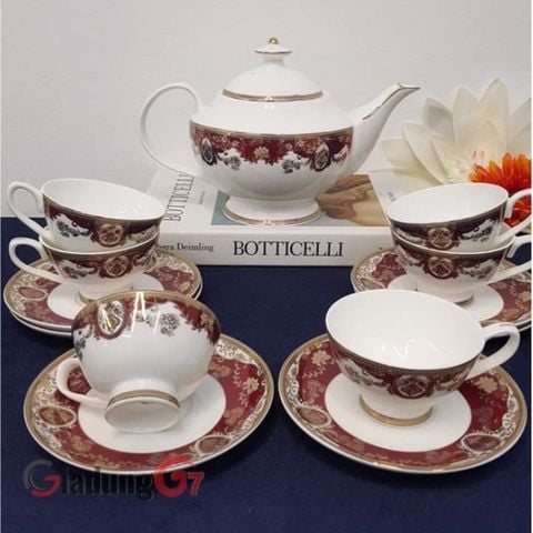 Bộ trà sứ Tiệp hoàng gia đỏ 15 món