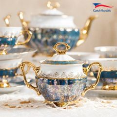  Bộ trà sứ Tiệp nền xanh dương dây vàng 15 món 