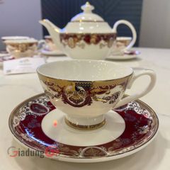  Bộ trà sứ xương Imperial viền đỏ (1 ấm, 6 bộ tách) nội địa Đức 