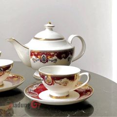  Bộ trà sứ xương Imperial viền đỏ (1 ấm, 6 bộ tách) nội địa Đức 