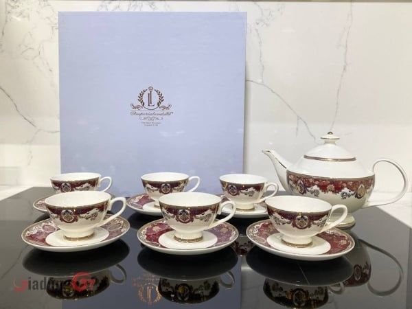 Bộ trà sứ xương Imperial viền đỏ (1 ấm, 6 tách) nội địa Đức