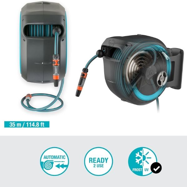 Bộ vòi tưới Gardena 18627-20 treo tường dây cuốn tự động 30m