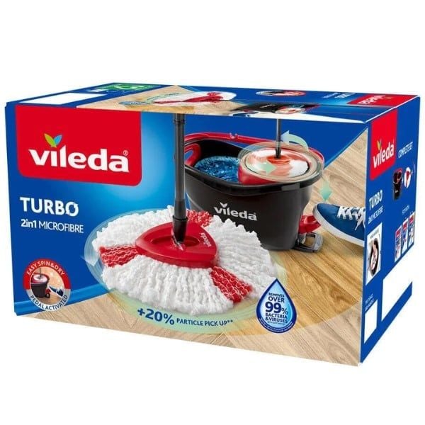 Cây lau nhà xoay Vileda Turbo 3in1 kèm 3 đầu lau - Thiết kế thông minh