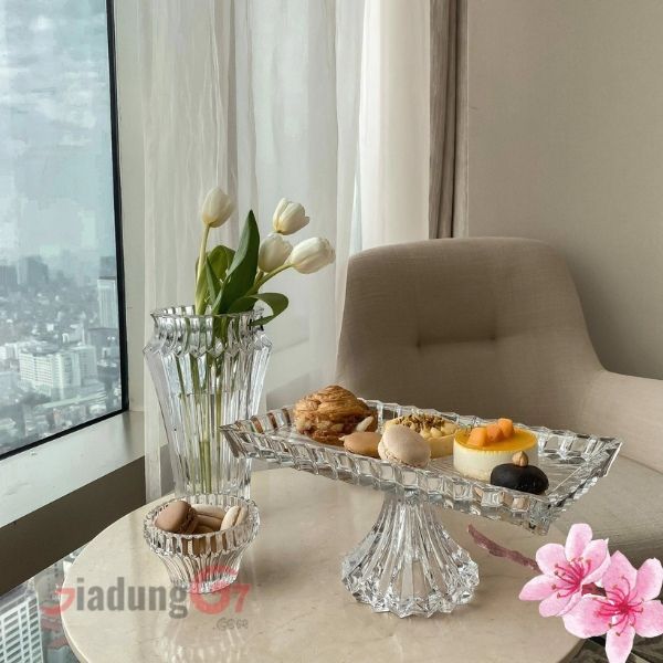 Chân bồng chữ nhật Rogaska Crown Jewel 35cmx19cm pha lê cao cấp