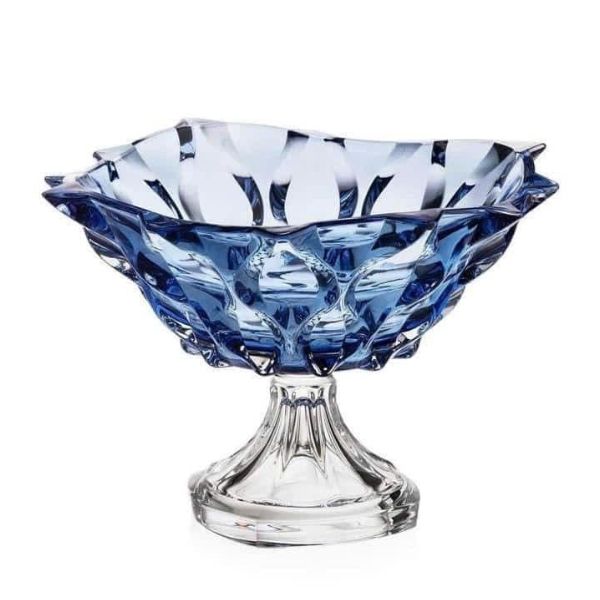 Chân bồng pha lê Bohemia Samba 30,5cm màu xanh