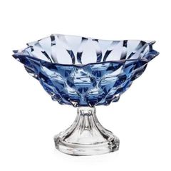 Chân bồng pha lê Bohemia Samba 30,5cm màu xanh