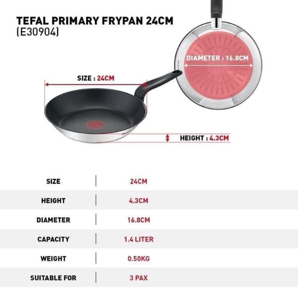 Chảo chống dính Tefal Primary size 20cm, 24cm, 28cm dùng bếp từ