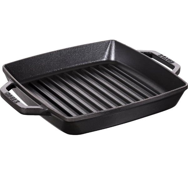 Chảo gang nướng vuông Staub 23cm màu đen 2 quai