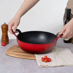  Chảo gang Oceno sâu lòng size 20/25cm có nắp kính - Màu xanh/đỏ 