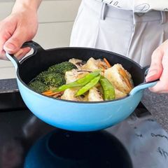  Chảo gang Oceno sâu lòng size 20/25cm có nắp kính - Màu xanh/đỏ 