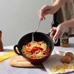  Chảo gang Oceno sâu lòng size 20/25cm có nắp kính - Màu xanh/đỏ 