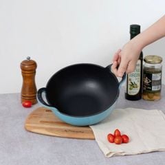  Chảo gang Oceno sâu lòng size 20/25cm có nắp kính - Màu xanh/đỏ 