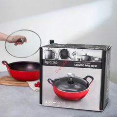  Chảo gang Oceno sâu lòng size 20/25cm có nắp kính - Màu xanh/đỏ 