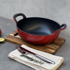  Chảo gang Oceno sâu lòng size 20/25cm có nắp kính - Màu xanh/đỏ 