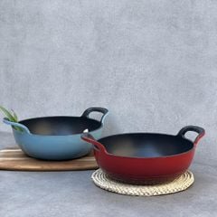  Chảo gang Oceno sâu lòng size 20/25cm có nắp kính - Màu xanh/đỏ 